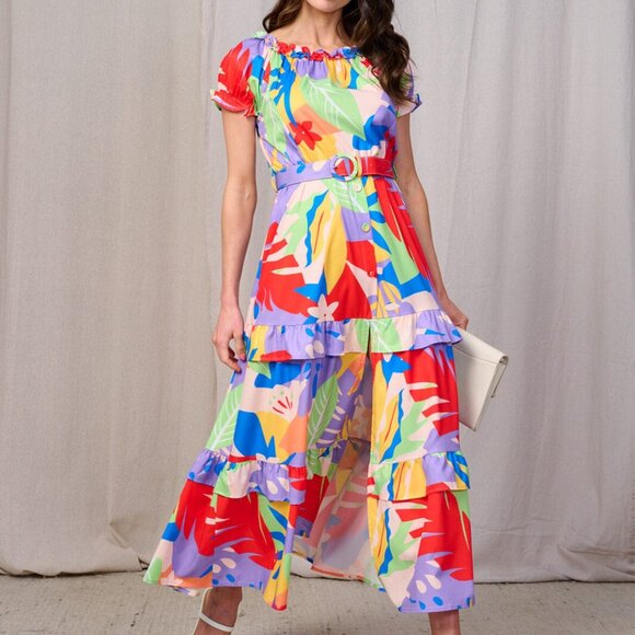 🌴🌺 Tropical Ruffle-Collar Maxi Dress – Size L (NWOT) 🌺🌴 - Picture 1 of 13